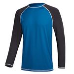 Satankud Men's Swim Shirts Rashguard Sun Shirt UPF 50+ UV Sun Protection Outdoor Long Sleeve T-Shirt Swimwear Peacock Blue+Charcoal Gray XL