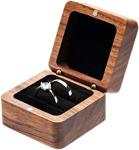 COSISO Square Solid Wood Double Ring Box Case for Wedding Ceremony Engagement Proposal,Wooden Ring Holder for 2 Rings (Black Inner)