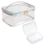 MOSNOW Clear Cosmetic Bags, Portable Clear PVC Makeup Bag Travel Make up Organizer Bag Travel Wash Cosmetic Pouch for Women Girls with Clea