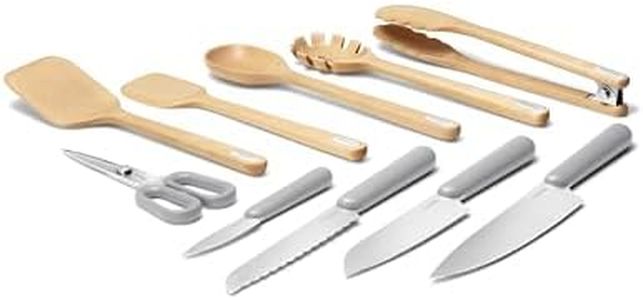 Caraway Kitchen Knife Set & Wooden Utensil Set - Made With Premium German Steel Blades & FSC-Certified Birch Wood - Non-Toxic Materials - Gray