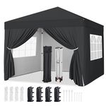 Yaheetech Pop-Up Gazebo 2x2 with 4 Removable Side Panels, Silver-costed Oxford Marquee Canopy with Wheeled Bag & Sandbags, Metal Frame Shelter Tent for Outdoor Garden Party Camping, Black