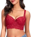 FallSweet Push Up Bras for Women Corset Top Bustier Padded Underwire Bra Add One Cup,Red-lace,42DD