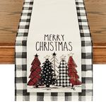 Artoid Mode Waterclor Buffalo Plaid Christmas Trees Merry Xmas Table Runner, Winter Holiday Kitchen Dining Table Decoration for Indoor Outdoor Home Party Decor 13 x 72 Inch