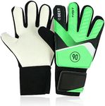 Kids Soccer Goalie Gloves, Anti-Slip Youth Sports Full Finger Protection Gloves, 5/6/7 Size Latex Children Football Goalkeeper Gloves with Adjustable Wrist Strap Unsex Training Gloves (Green, Size 5)