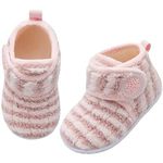 JOINFREE Kids House Slippers Boys Girls Indoor Shoes Winter Anti-Slip Cozy Plush Home Boots Socks Pink Stripe 11.5-12 UK Child