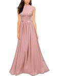 Miusol Women's Formal Sleeveless Floral Lace Bridesmaid Party Maxi Dress (Large, Pink)