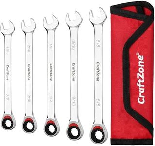 CRAFTZONE Ratchet Wrench Set 5-Piece SAE (3/8"-5/8") - 72-Tooth Cr-V Steel Ratcheting Combination Wrenches for Auto Motorcycle & DIY - Professional Hand Tools