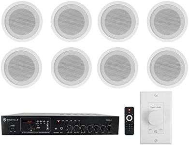 Rockville Commercial Restaurant Amp+(8) 5" White Ceiling Speakers+Wall Control