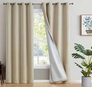 HLC.ME Dakota 100% Complete Blackout Lined Drapery - Double Layer Thermal Insulated Energy Efficient Soundproof Window Curtain Grommet Panels for Bedroom & Living Room, 2 Panels (52 W x 96 L, Beige)