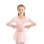 Bezioner Girls Ballet Dress Kids Gymnastics Dance Leotard Costume Dancewear With Skirt Pink 130