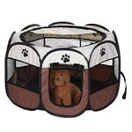 Queiting Pet Playpen Foldable Puppy Dog Cat Playpen Soft Fabric Portable Pet Run Cage Indoor Outdoor Use 74 x 74 x 43 cm for Rabbit Hamster Guinea Pig Brown