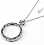 10X Magnifier Necklace, 40mm Diameter Magnification Lens Glass Pendant, Portable Pocket Magnifying Optical Loupe Monocle Vintage Chain Jewelry for Large Zooming Reading Book Craft Library Women-Silver