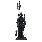 simpa Knightsbridge 5PC Black Fireplace Companion Set: Broom, Shovel, Tongs & Poker with Stand - 73.5cm Height