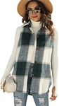 Tanming Women's Plaid Vest Brushed Flannel Sleeveless Shacket Shirt Jacket with Pockets(Green-L)