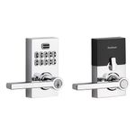 Kwikset SmartCode 917 Keypad Keyless Entry Contemporary Residential Electronic Lever Lock Deadbolt Alternative with Halifax Door Handle and SmartKey Security, Polished Chrome