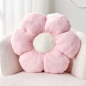 Kcvvcr Pink Flower Pillow, Cute Decorative Flower Shaped Throw Pillow with Faux Rabbit Fur, 14.9" Soft Flower Plush Throw Pillow Floor Pillows Room Décor for Bedroom Living Room