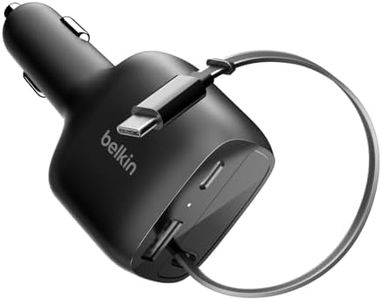 Belkin USB C Car Charger 75W w/ 30in Retractable USB C Cable - iPhone Charger, Compatible with iPhone 16 & 15 Series, Galaxy S25 Series, AirPods, Tablet, MacBook, Chromebook, etc. - Travel Essentials