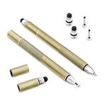 Cellet 3 in 1 universal Stylus Pen (Precision Clear Disc Pen Capacitive stylus pen and ball point pen) Incudes 2 replacement tips and 1 ball point ink pen replacement- Gold