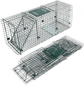 HOMESTEAD 32 Inch Heavy Duty Collapsible Live Animal Trap - Humane Catch and Release Trap for Squirrels, Stray Cats, Raccoons, Rabbits, Foldable Steel Trap, Space-Saving (32 Inch)