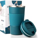 Wosta Insulated Travel Coffee Mug 2.0 | Double Wall Vacuum Stainless Steel Fat-Bottomed Coffee Cup Tumbler with Spill Proof Flip Lid for Hot and Ice Beverages (Blue Color, 380 Ml)