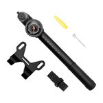 BV Mini Bike Pump Portable Frame Pump, Air Ball Pump Inflator with Ball Pump Needles, Fits Presta and Schrader- Smart Valve (Mini Pump with Gauge)