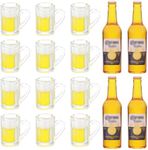 Cobee Miniature Dollhouse Beer Cups Bottle Set, 12 Pieces Mini Mugs with 4 Pieces Beer Bottles Realistic Beer Glass Model Dollhouse Drink Set Dolls House Accessories Decor for Pretend Play DIY