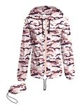 Lightweight Raincoat Women's Waterproof Windbreaker Jacket with Hood Packable Rain Jacket Biking Coats Pink Camouflage M