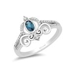 Enchanted Disney Fine Jewelry Sterling Silver with 1/10cttw Diamonds and London Blue Topaz Cinderella Carriage Ring, Metal, Diamond