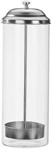 Fox Run Glass Straw Holder with Stainless Steel Lid & Lifter, 3.5" x 10.5" Dispenser with 100 Straw Capacity