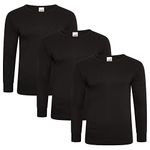 Keanu Mens Thermal Long Sleeve Tops - Pack of 3 - Winter Warm Brushed Underwear Long Sleeve Vest Baselayer - Big Sizes 3XL, 4XL, 5XL (Black, 3XL)