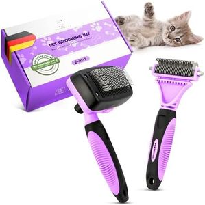 Pretty Paw Katzenbürsten Set mit Zupfbürste & Katzenkamm – Sanfte Fellpflege für Kurzhaar- & Langhaarkatzen, entfernt lose Haare und Unterwolle