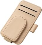 BoAn Sunglass Holder for Car Sun Visor,Magnetic Leather Sunglasses Holder,Auto Visor Accessories,Eyeglasses Holder(Beige)