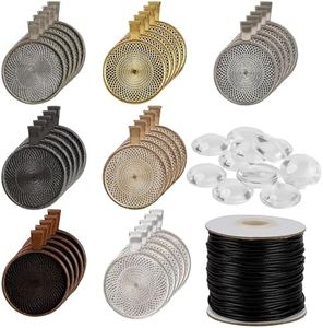 Kurtzy Support Cabochon avec Cabochon Verre (71 Pièces) - 35 Cabochons pour Bijoux en Verre et 35 Supports Ronds de 7 Couleurs avec Cordon - Pour la Fabrication de Bijoux et de Bijoux Photo