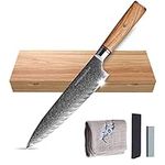 Master Maison Authentic 8" Chef Knife Damascus Steel With Full-Tang Wood Handle, Sheath, Sharpening Stone, Storage Box, & Drying Cloth | AUS-10 Japanese Ultra Sharp Stainless Steel Chef's Knife Set