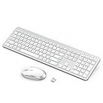 Wireless Rechargeable Keyboard and Mouse Set, Seenda Full Size Thin Wireless Keyboard and Mouse with Numeric Keypad, Computer keyboard mouse combos for Laptop/PC/Windows, Silver & White