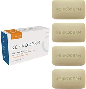 Kenkoderm Psoriasis Mineral Salt Soap with Argan Oil & Shea Butter 4.25 oz | 4 Bars | Dermatologist Developed | Fragrance + Color Free