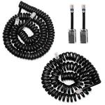 SENHAI 2 Pack 360°Anti-Tangle Rotating Swivel Telephone Cord Extended Detanglers and 2 Pack Uncoiled Landline Telephone Phone Handset Cable Cord - 13Ft & 15Ft Black