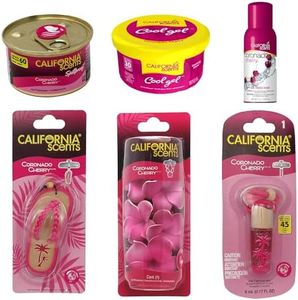 California Scents Coronado Cherry Scent Combo Kit: Best Car Air Freshener with Spillproof Can, Cool Gel, Aerosol Spray, Hanging Vial, Scented Necklace and Sandal Hanging Car Air Freshener