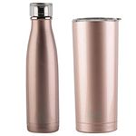 Built Seal Double-Walled Insulated Stainless Steel Drinks Bottle, Rose Gold, 500 ml + Rose Gold, 590 ml