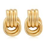 AOLIMI Chunky Gold Earrings Large Knot Earrings Geometric Dangle Drop Earrings for Women