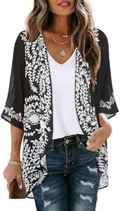 Women's Floral Kimono Cardigan Cover Up Casual Tops,C Black Flower,L