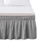 Elegant Comfort Luxurious Wrap Around Elastic Solid Ruffled Bed Skirt, with 16 Inch Tailored Drop - Easy Fit, Premium Quality Wrinkle and Fade Resistant - King/Queen, Grey