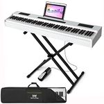 MUSTAR Digital Piano 88 Weighted Keys Hammer Action, Full Size 88 Key Piano Keyboard Weighted, Electric Keyboard Piano with Stand, Sustain Pedal, Portable Case, Bluetooth Connection, White