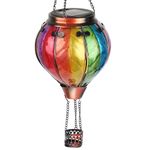 TEYIGARDEN Solar Hot Air Balloon Lantern with Flame, Colorful Solar Hot Air Balloon Flickering Flame Hanging Garden Light Waterproof Balloon Outdoor Solar Lantern for Garden Yard Decor