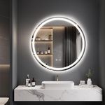 Dripex 500 mm Bluetooth Round LED Mirror Bathroom, Bathroom LED Mirror with Light, Circle Illuminated Backlit Wall Mounted Mirror with Demister, Anti-fog, 3 Lighting Modes, Dimming Light, IP44