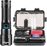 Shadowhawk Torches LED Super Bright, Rechargeable LED Torch P70 450000 Lumens Powerful Military Tactical Flashlight Rechargeable Battery Torch for Dog Walking Hiking Emergency Gift