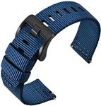 ANNEFIT Quick Release Watch Bands 22mm, Military Nylon Watch Strap for Men, Heavy Duty Stainless Steel Brushed Black Buckle (Blue)