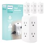 Philips 6-Outlet Extender, 4 Pack, Grounded Wall Tap, Reset Button, Circuit Breaker, Adapter Spaced Outlets, 3-Prong, Quick and Easy Install, Cruise Essentials, UL Listed, White, SPS1464WA/37