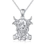 Flyow Highland Cow Necklace Sterling Silver Animal Cow Pendant Necklace Cute Highland Cow Jewelry Gifts for Women Girls