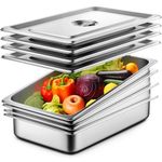 ZeroPone Hotel Pan 4" Deep Steam Table Pan 4 Pack Full Size with Lid 20.8" L x 12.8" W Hotel Pan 22 Gauge Stainless Steel Anti Jam Steam Table Pan